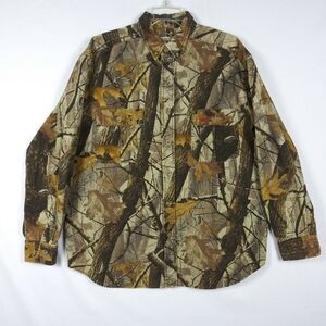 Vintage 10x Reeltree Camouflage Shirt Men's Size L Outdoors Hunting Brown Heavy